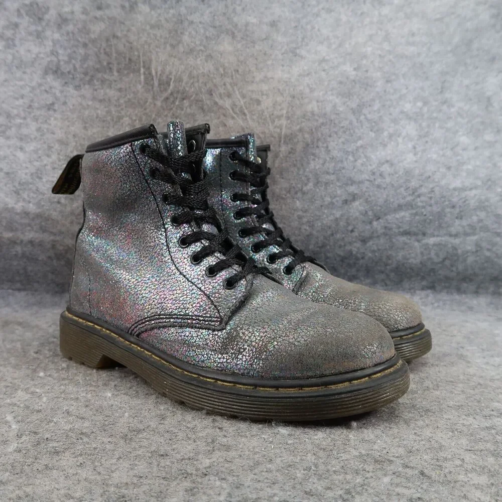 Dr Martens Shoes Kids 3 Boots Combat Delaney Crackle Iridescent Leather Docs Dm